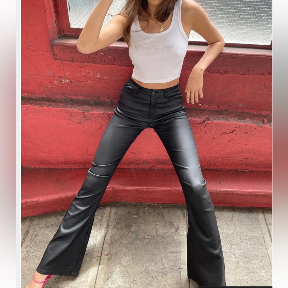 Edikted Black Luna Faux Leather Flare Jeans
